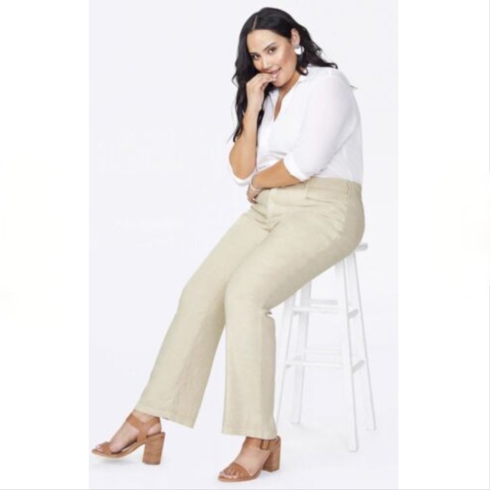 NYDJ NEW w/Tags Women's Plus Size Stretch Linen Blend Pigment Washed Tro…